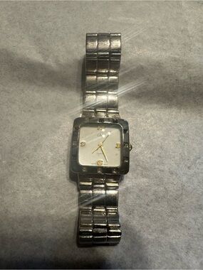 Collezio Silver-Tone Square Quartz Watch | Crystal Accent Bezel | Japan Movement